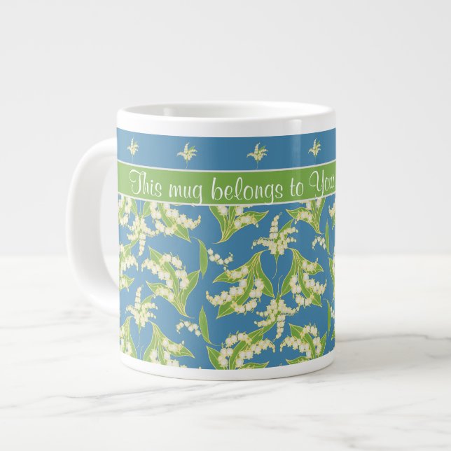 Grande Tasse Bleu Lily de la Vallée Jumbo de café floral (Devant gauche)