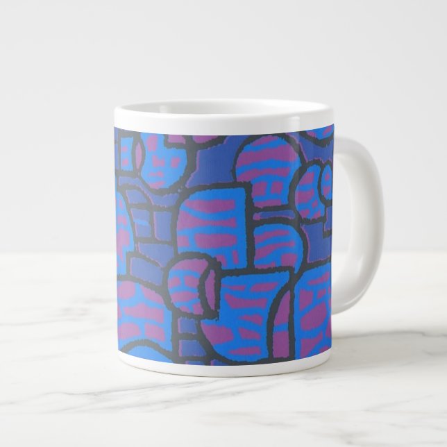 Grande Tasse Bleu, Magenta Abstrait Jumbo Café Mug (Devant droit)