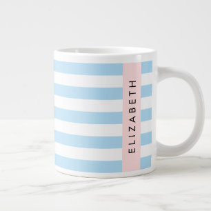 Grande Tasse Bleu, Motif rayé, Lignes, Votre Nom