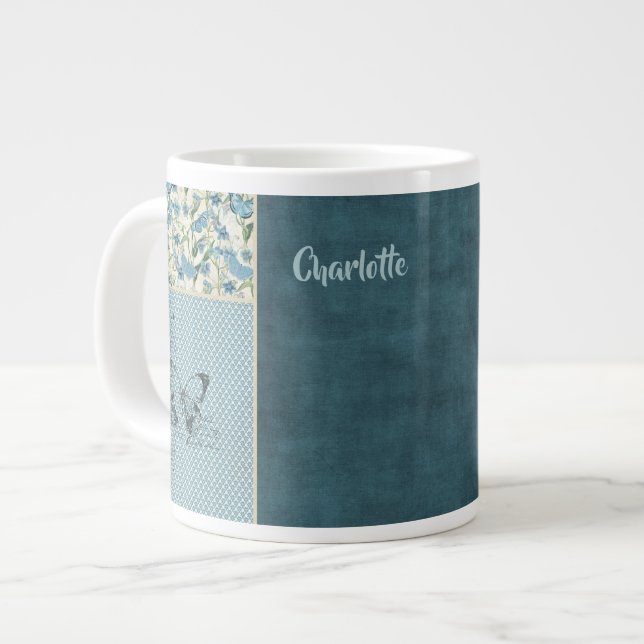 Grande Tasse Bleu Patchwork Custom Jumbo Mug (Devant gauche)