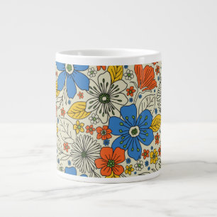 Grande Tasse Bleu rétro, Jaune & Orange Floral