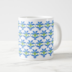 Grande Tasse Bleu, Vert, Blanc Art Nouveau Motif Jumbo Mug