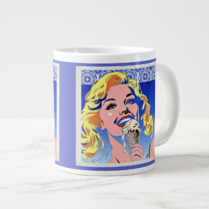 Grande Tasse Blonde Mangeant une Glace Style Pop Art Coloré des