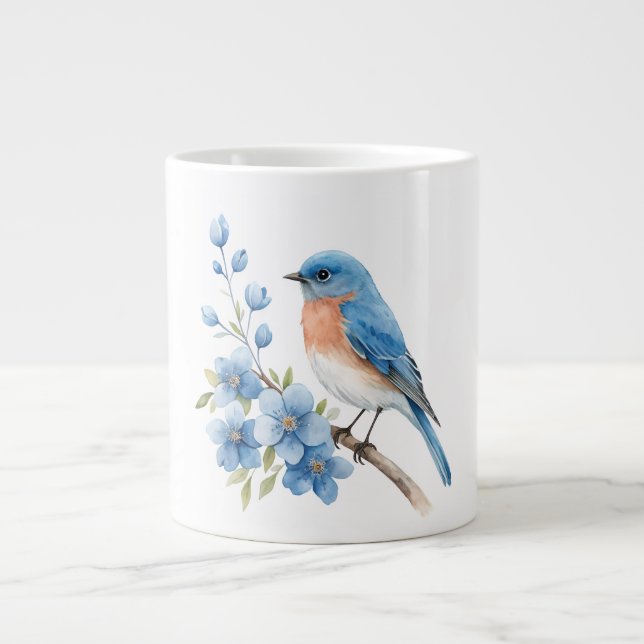 Grande Tasse Blue bird with blue flowers (Devant)