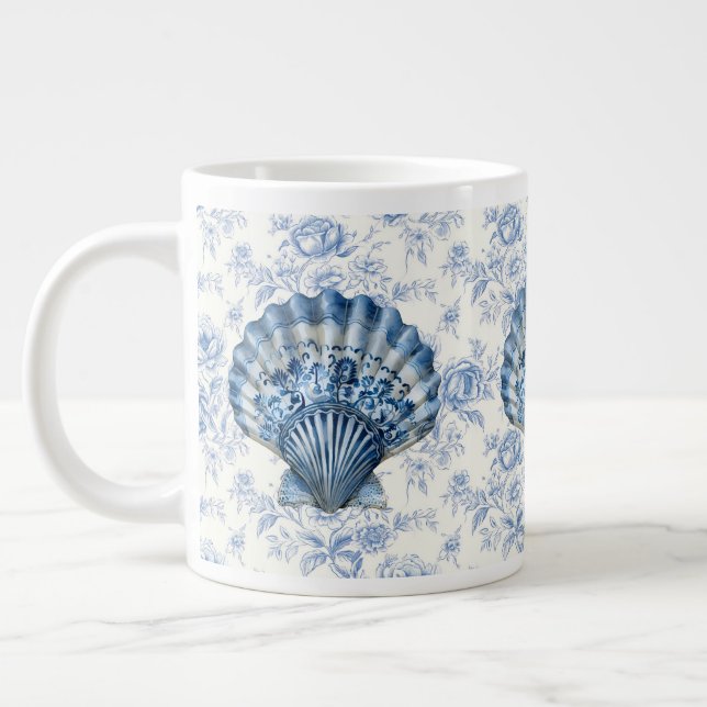 Grande Tasse Blue Chinoiserie Shell Jumbo Ceramic Mug (Gauche)