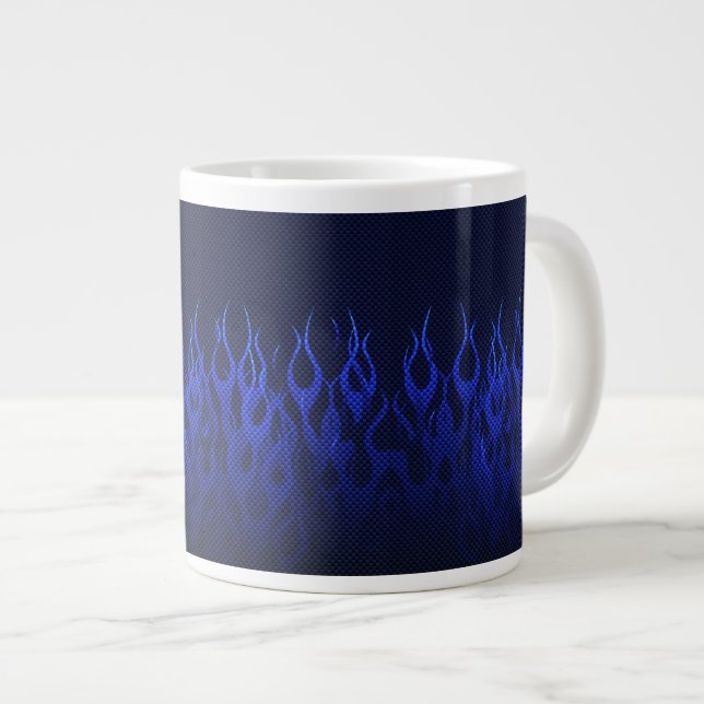 Grande Tasse Blue Racing Flames on Carbon Fiber (Devant droit)