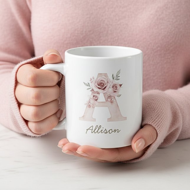 Grande Tasse Blush Floral Monogram Feminine Mug - Letter A (Blush Floral Monogram Feminine Mug - Letter A)