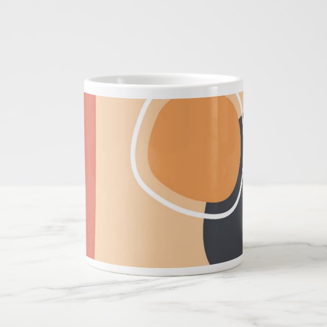 Grande Tasse Boho art, terre cuite rouge, bleu, ligne blanche (Devant)