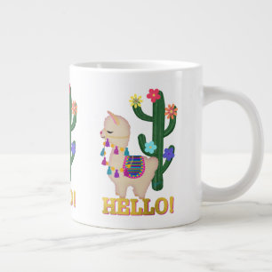 Grande Tasse BONJOUR LAMA ! Cute Little Llama et Cactus