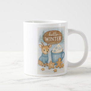 Grande Tasse Bonjour l'hiver.Reinder douillet, cacao chaud, pai