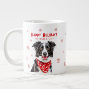 Grande Tasse Border Collie Bandana Rouge à coeur Noël 