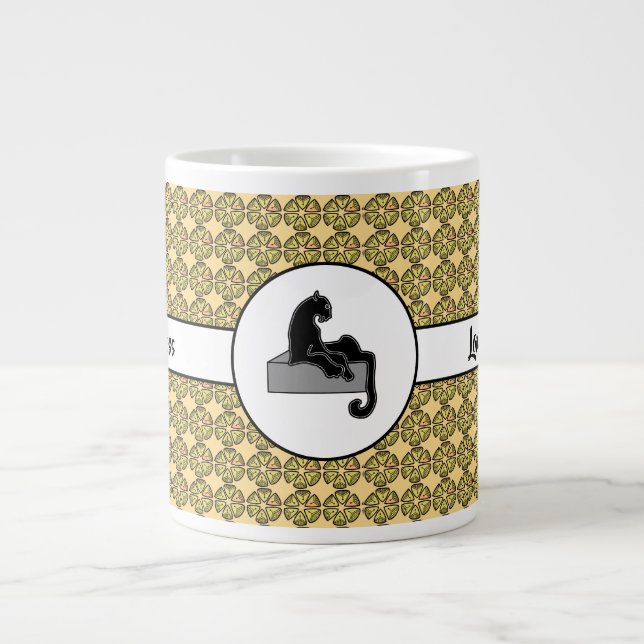 Grande Tasse Boss Lady Chat noir et Fleurs roses Jaune (Devant)