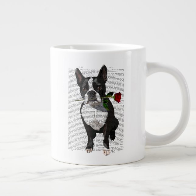Grande Tasse Boston Terrier avec Rose dans la bouche (Droite)