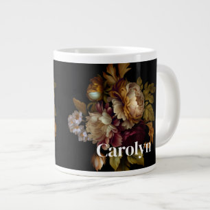 Grande Tasse Bouquet de Fleurs Foncées Classiques avec Nom