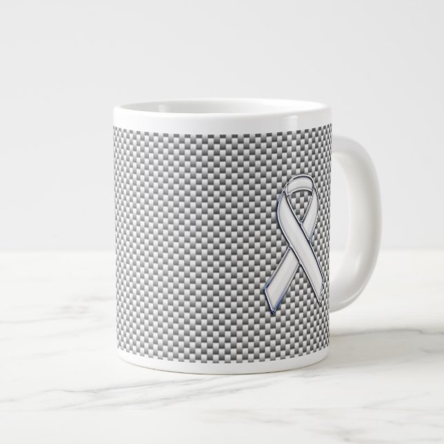 Grande Tasse Bras blanc Sensibilisation au ruban Grille blanche (Devant droit)