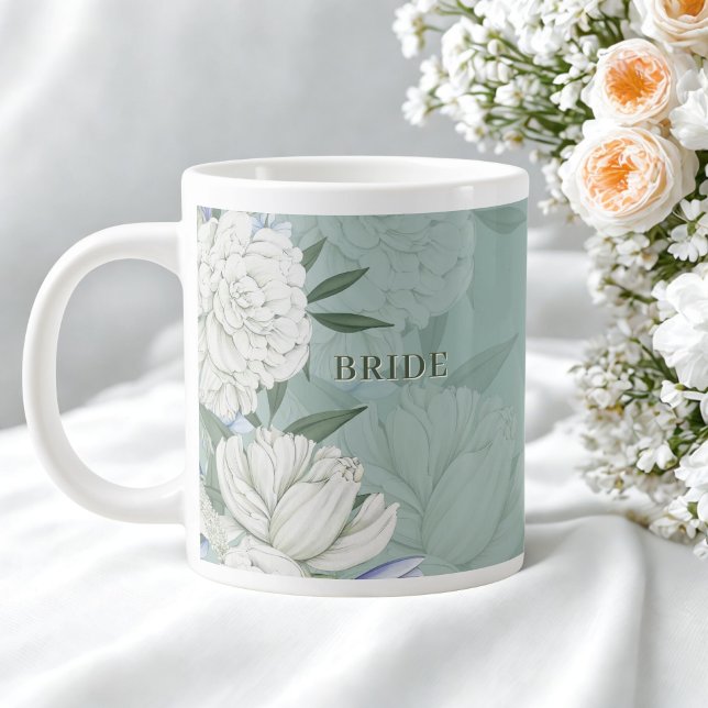 Grande Tasse Bride Wedding Gift – Sage Green & Peonies (Créateur téléchargé)