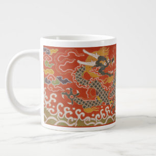 Grande Tasse Brocade satinée rouge avec dragon chinois nuageux