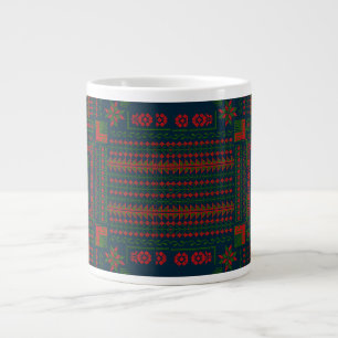 Grande Tasse Broderie palestinienne Tatreez rouge vert 5 Motif