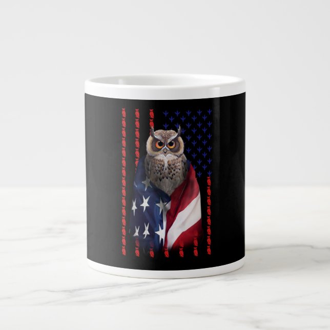 Grande Tasse Cadeau de Chouette| Owl Cool Flag Usa (Devant)