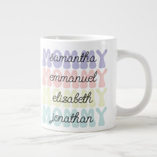 Grande Tasse Cadeau de la fête des mères Noms d'enfants rétro m