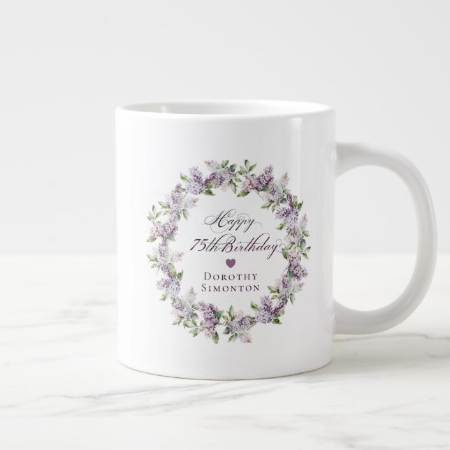 Grande Tasse Cadeau personnalisé 75e anniversaire Purple Lilac (Droite)
