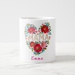 Grande Tasse Cadeau personnalisé fleur de cœur pour maman