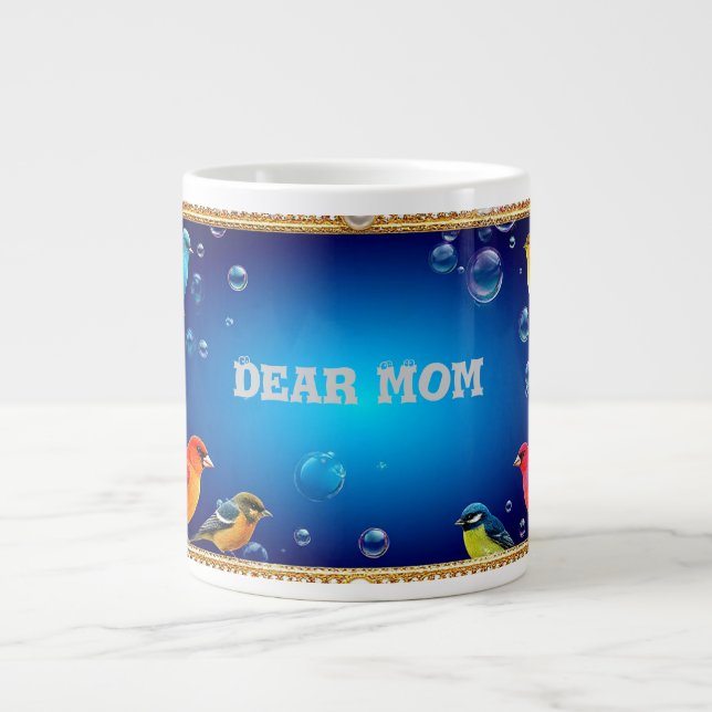 Grande Tasse Cadre élégant et orné avec des oiseaux vibrants (Devant)