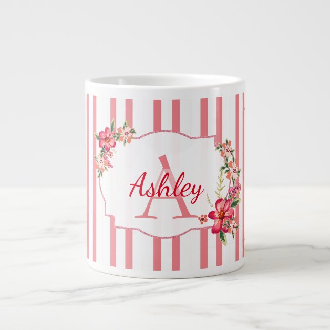 Grande Tasse Cadre Et Rayures Florales (Devant)