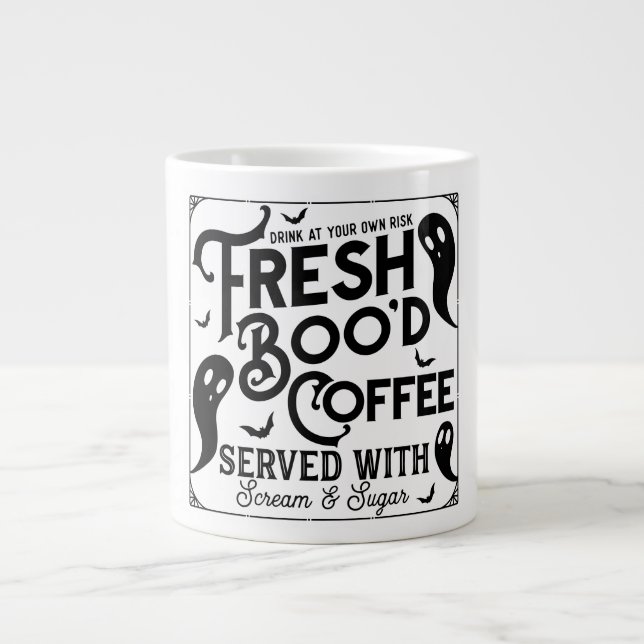 Grande Tasse Café Boo'd frais servi avec cri et sucre (Devant)