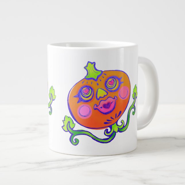 Grande Tasse Café Géant Citrouille Coeur Doux Halloween Décor (Devant droit)