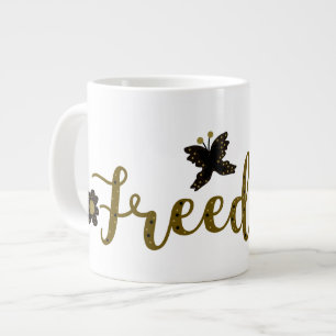 Grande Tasse Calligraphie du papillon de printemps du Boho d'or