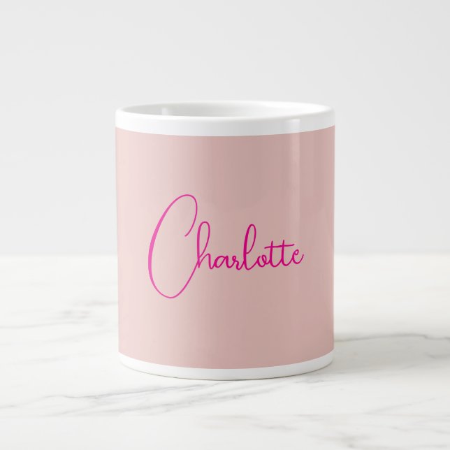 Grande Tasse Calligraphie Élégant Rose Or Plaine Nom simple (Devant)