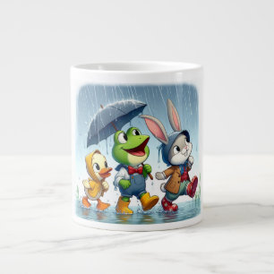 Grande Tasse Canard mignon, grenouille, lapin sous la pluie