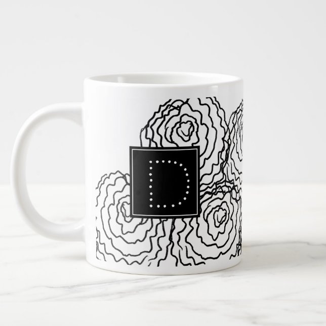 Grande Tasse Carnation Floral Main dessinée Doodle Monogramme (Gauche)