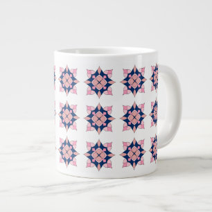 Grande Tasse Carreaux Floraux Géométriques Rose et Bleu Marine