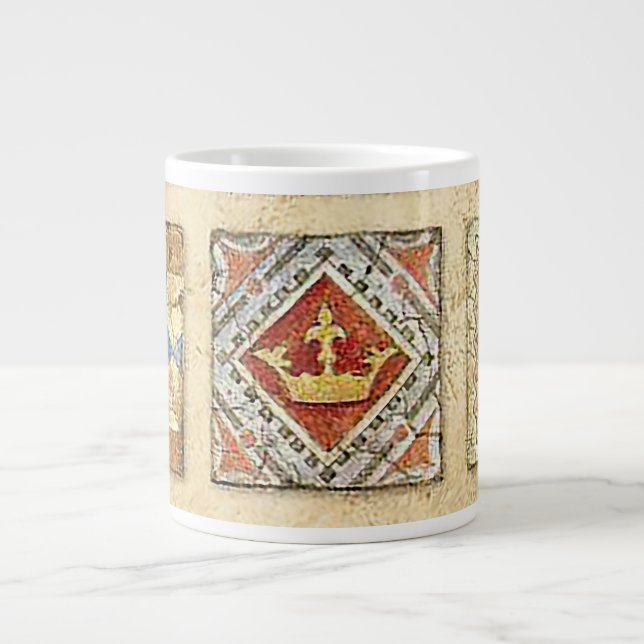 Grande Tasse Carrelage médiéval en céramique Couronnes Fleur De (Devant)