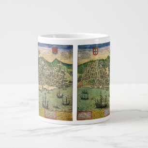 Grande Tasse Carte antique de Lisbonne, Portugal par Braun/Hoge