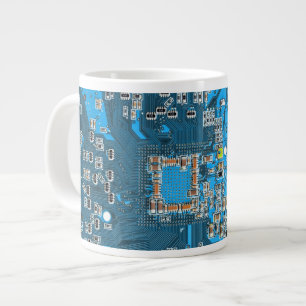 Grande Tasse Carte de circuit Geek d'ordinateur bleu