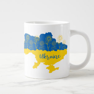Grande Tasse Carte de l'Ukraine avec tournesol et drapeau ukrai