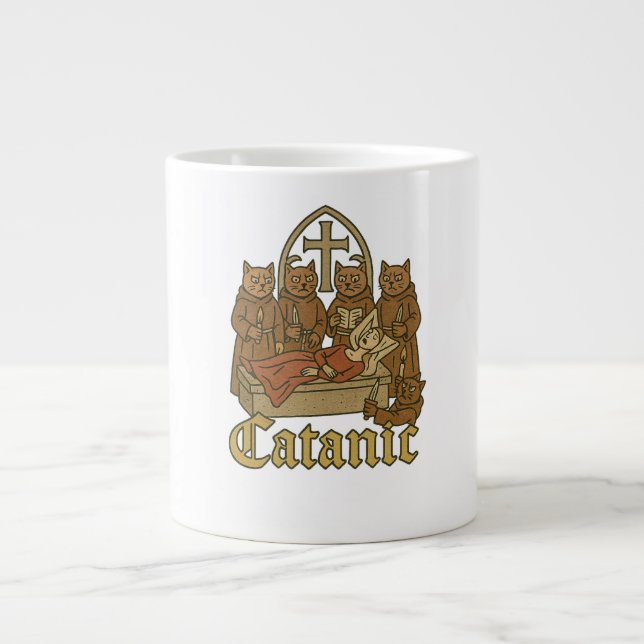 Grande Tasse Catanic - Mème de culte de chat médiéval (Devant)