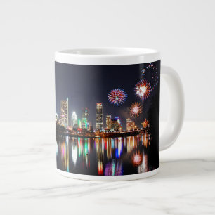 Grande Tasse Centre-ville d'Austin Texas Night Skyline Firework