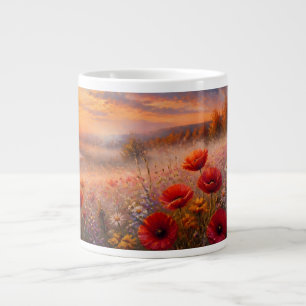 Grande Tasse Champ de coquelicots au coucher du soleil, peintur