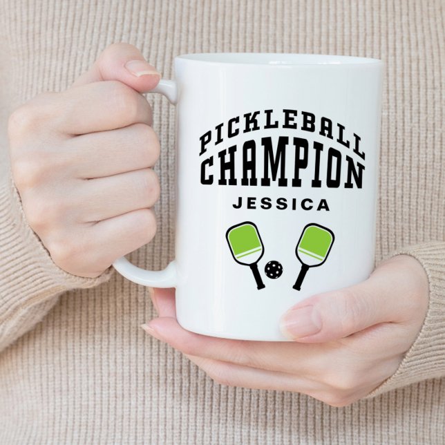 Grande Tasse Champion de Pickleball Nom personnalisé Initiales  (Pickleball Champion Custom Name Initials Black Fun Giant Coffee Mug)