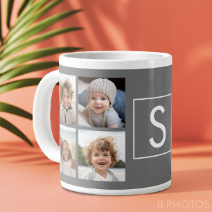 Grande Tasse Charbon Blanc 8 Photo Collage Personnalisé Monogra