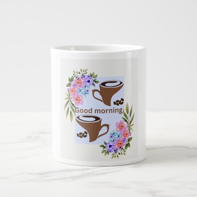 Grande Tasse Charming "Good Morning" Coffee Greeting with Flora (Devant)