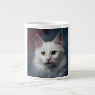 Grande Tasse Chat angora turc blanc rouge bleu