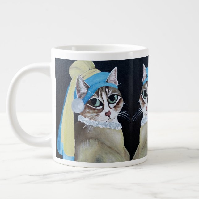 Grande Tasse Chat Avec Une Perle Élevant De La Mug Jumbo (Gauche)