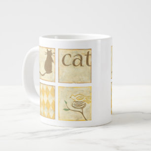 Grande Tasse Chat Brown et oiseau jaune par Chariklia Zarris