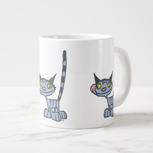 Grande Tasse Chat de dessin animé gris cool (Devant droit)