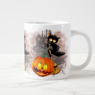 Grande Tasse Chat effrayé par Citrouille Fun Halloween caractèr